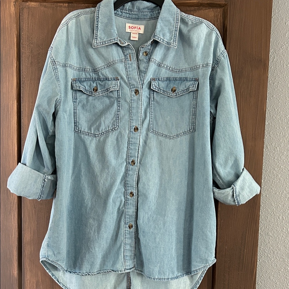 SOFIA Light Wash Denim Button-Up Shirt
